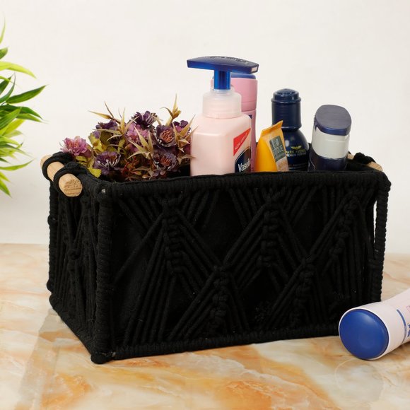 Macrame Wireframe Shelf Basket, Black, Small - Picture 5 of 7